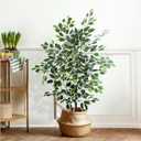 Yepdin Artificial Ficus Tree - 4 FT Tall Silk Fake Tree with Pot - Lifelike Foliage & Branches for Indoor/Outdoor Decor