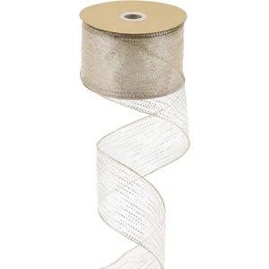 MEEDEE Champagne Gold Wired Ribbon 2.5 Inch Horizontal Stripes Glitter Polka Dot Christmas Ribbon Organza Sheer Ribbons 25 Yards Champagne Gold Glitter Ribbons for Christmas Tree, Wreath Bow