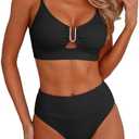 ANRABESS Bikini Sets for Women Summer High Waisted 2 Piece Bathing Suit Ribbed U-Wire Cutout Swimsuit Beach Vacation 2026 XL