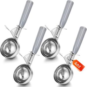 4 Pcs Release Cookie Scoops Ice Cream Scooper with Trigger Release Portion Scoop Stainless Steel for Portion Control, Baking Food, Cookie Dough, Cupcake Batter (4 oz,Gray)