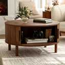 ZttRiee Coffee Table for Living Room, Modern Round Coffee Table with Cabinets & Sliding Doors, Home Small Space, 29.9" Fluted Center Table, Walnut