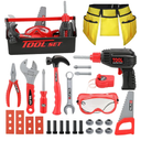 LOYO Kids Tool Set - Pretend Play Construction Toy with Tool Box Kids Tool Belt Electronic Toy Drill Construction Accessories Gift for Toddlers Boys Ages 3 , 4, 5, 6, 7 Years Old (red)