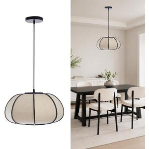 Pendant Light, Boho Bamboo Hanging Light with Adjustable Height, Large