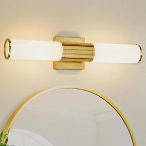 METWET Bathroom Light Fixtures, 2-Light Vanity Lights for Mirror with Milk Glass Shade, Brushed Gold Wall Sconces Up and Down Wall Lamp for Bathroom Bedroom Hallway, VL834-BG-ML