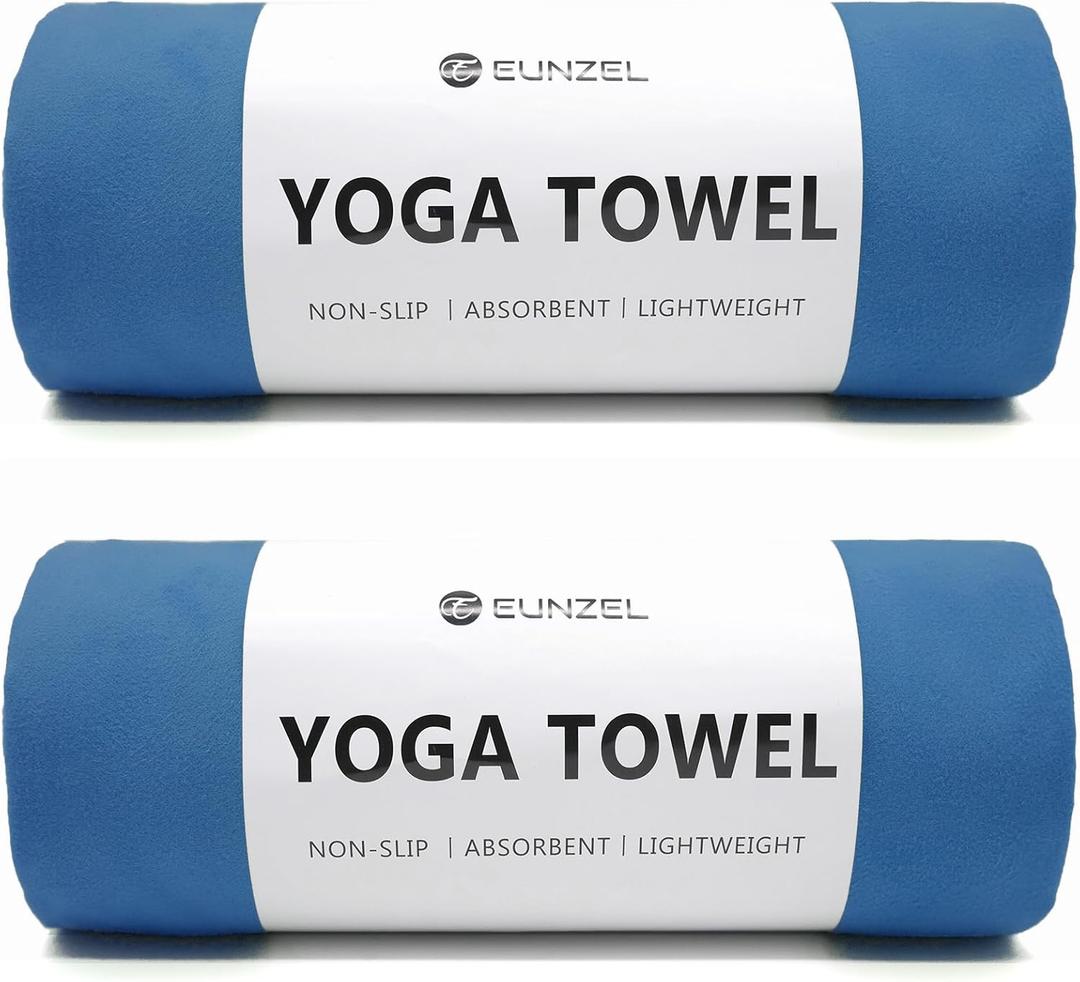 Eunzel 2 Pack Hot Yoga Towel Non Slip Yoga Mat Towel Non-Slip Sweat Absorbent Microfiber Towel for Hot Yoga, Pilates and Workout 72" x 26.5", Navy Blue