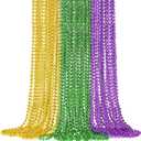 SHAOQINLIN Mardi Gras Beads, 24Pcs Mardi Gras Beads Necklaces 33'' 7 mm Metallic Gold Green Purple Bead Necklaces Mardi Gras Decorations for Mardi Gras, Christmas, Party Favors