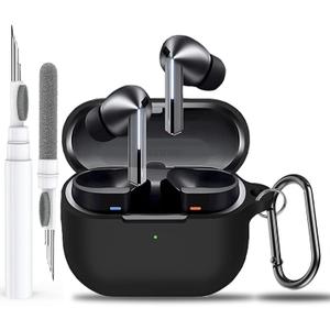 For Samsung Galaxy Buds 3 Pro/3/3 FE Case Cover With Cleaner Kit, Soft Silicone Protective Cover Skin With Keychain Men Women For Galaxy Buds 3/3 Pro 2024/3 FE 2025 Wireless Earbud, Black