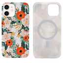 Magnetic Case for iPhone 12 Mini 5.4 inch Compatible with MagSafe Charging Soft TPU Slim Shockproof Protective Cute Cover for iPhone 12 Mini with Screen Protector(Gray Pink Floral)