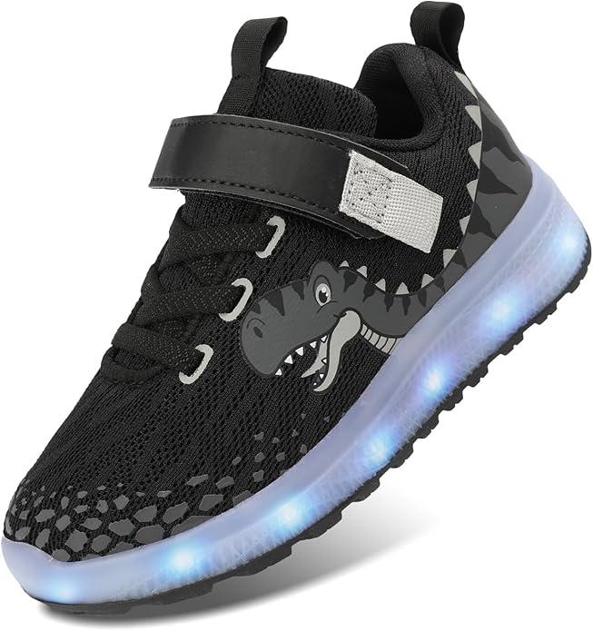 SKASO Led Toddler Shoes  Light Up, Non Slip, Comfortable Sneakers with Hook and Loop  Dinosaur Shoes  Pink  Little Kid Size 12