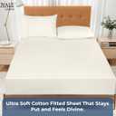 Royale Linens 100% Organic Cotton Fitted Sheet - Percale Weave - Super Soft Deep Pocket Bottom Sheets - Ivory Elastic Sheet Queen Size - Queen Fitted Sheets Only - (60"x80"+15", Ivory)