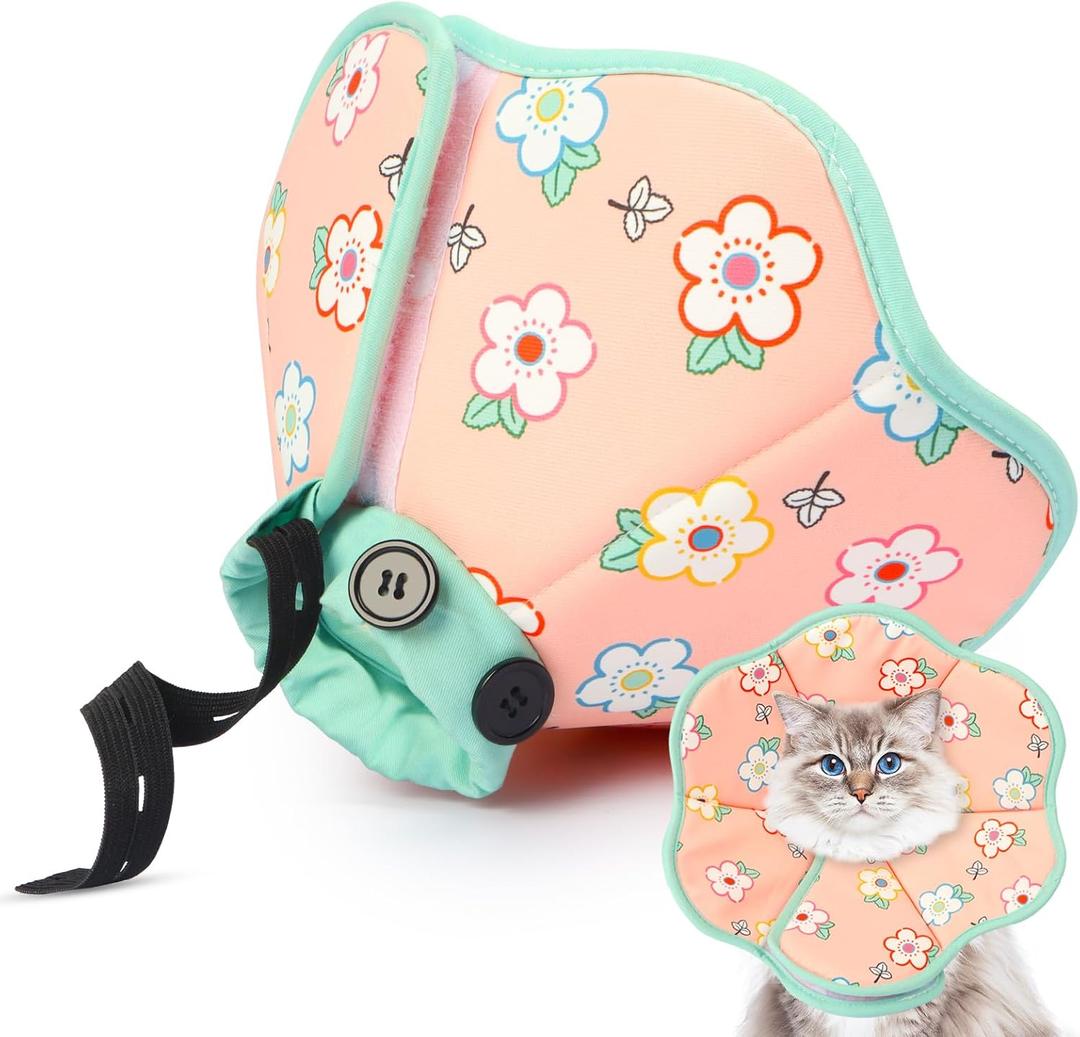 Cat Cone Collar Soft for Wound Healing, Air Breathable Neck Recovery Cone Anti Scratch Licking, Small Adjustable Surgery Cat Head Cone Alternative for Kittens(Size: S) (S(Circumference:5.1''-7.87''in), Green-Pink)