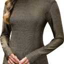 Sparkly Tops for Women, Turtleneck Long Sleeve Slim Fit Glitter Tee Blouse Tops (Gold, L)