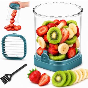 2 x CUNSENR Strawberry Slicer, Fruit Slicer Cup with Stainless Steel Blades, Detachable Strawberry Cutter & Fruit Cutter for Strawberries, Banana, Egg, Cucumber, Mushroom, Quick Meal Prep - Blue