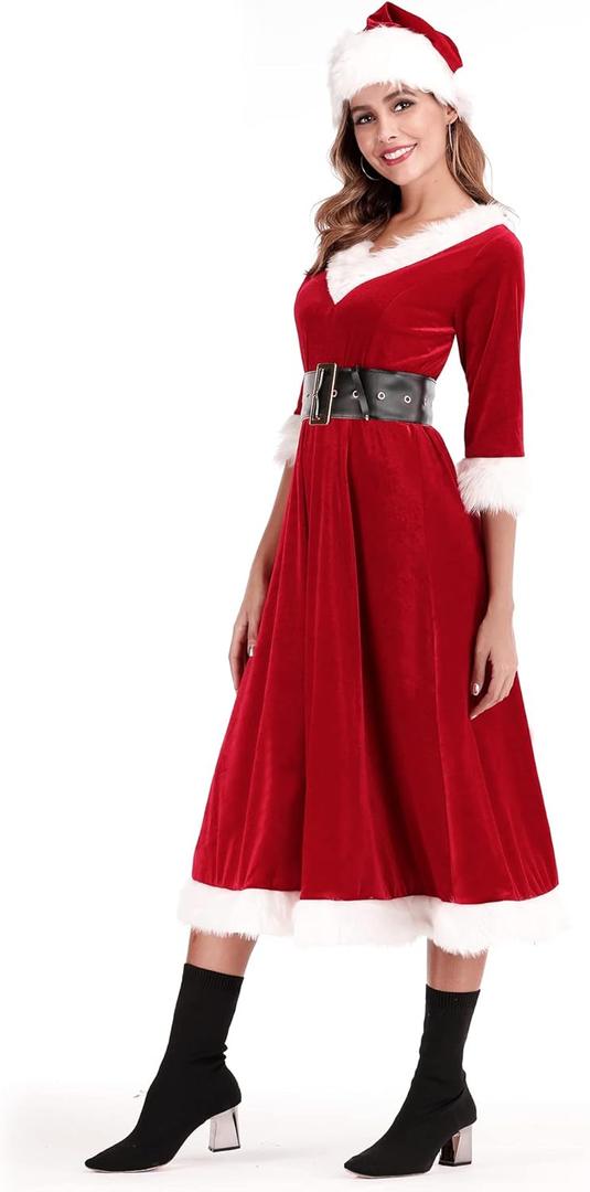 Soyoekbt Women's Santa Claus Costume V-Neck Christmas Long Dress