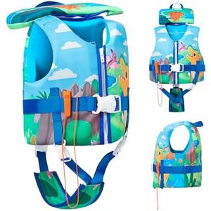 Kulahlik Toddler Swim Vest, Toddler Life Jacket 20-80 lbs Boys & Girls, Kids Floaties Swimming Jackets for 1 2 3 4 5 6 7 Years with Detchable Head Support & Grab Handle L