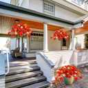 Fall Flowers with Hanging Basket Artificial for Decoration, Fake Silk Rhododendron Flowers for Outdoors, UV Resistant No Fade Floral for Home Garden Balcony Porch Patio Wedding Party Decor (Orange Yellow White With Basket)