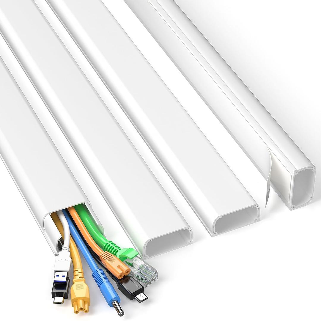 Delamu Cord Covers for 4-7 Wires on Wall, 62.8in Cord Hider Cable Hider, Paintable Wire Covers for Cords on Wall, TV Cord Hider for Wall Mount TV, Cable Cover Management, 4X L15.7 W1.57 H0.78in (XLarge, White)