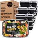 50 Pack (100-Piece) 32 oz Sturdy Leakproof 2-Compartment Meal Prep Containers with Lids, Plastic Food Storage Containers for Lunch, Microwave, Freezer, and Dishwasher Safe Takeout Containers