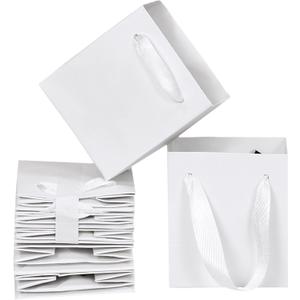 HUAPRINT White Gift Bags, 12 Pack Small White Paper Bags with Handles - Bulk-4x2.75x4.5 inch, Mini Party Favors for Presents, Birthday, Weddings, Baby Showers