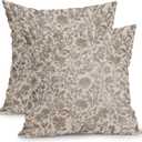 Vintage Floral Pillow Covers 18x18 Inch Set of 2 Antique Tan Gray Flower Outdoor Throw Pillows Neutral Traditional Square Cushion Case Decoration for Couch Home Decor