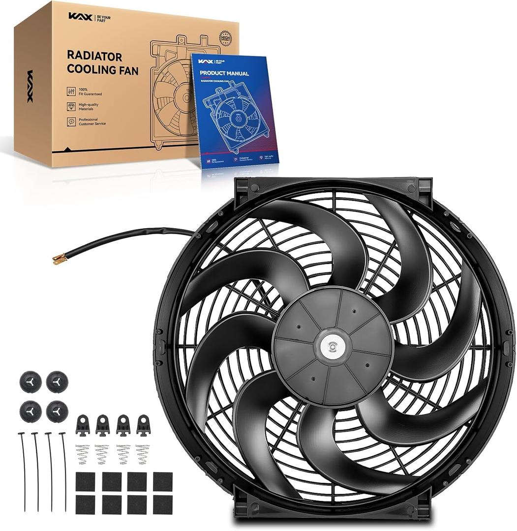 KAX 14 inch Universal Slim Fan Push Pull Electric Radiator Fan, 12V Radiator Fan Replacement 80W