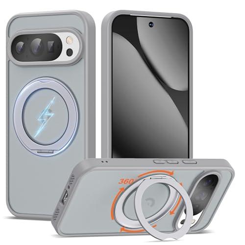 UGENINO Compatible with Google Pixel 10/Pixel 10 Pro Case with 360° Magnetic Ring Stand [Compatible with Mag-Safe] Shockproof Translucent Matte Phone Case for Google 10/10 Pro 6.3", Grey