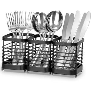 Utensil Holder, Stainless Steel Utensil Drying Rack for Kitchen Counter, Silverware Cutlery Flatware Holder Forks, Knives, Spoons, Chopsticks Organizer (Black) (9"Lx4"Wx4"H, Black)