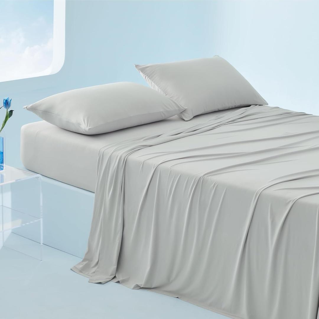 Bedsure Cooling Sheets King Size, Cooling Bed Sheets for Hot Sleepers, Chill Cool Sheet, Deep Pocket Up to 18 Inches, Soft & Breathable King Size Sheets Set, 4 Pieces, Grey