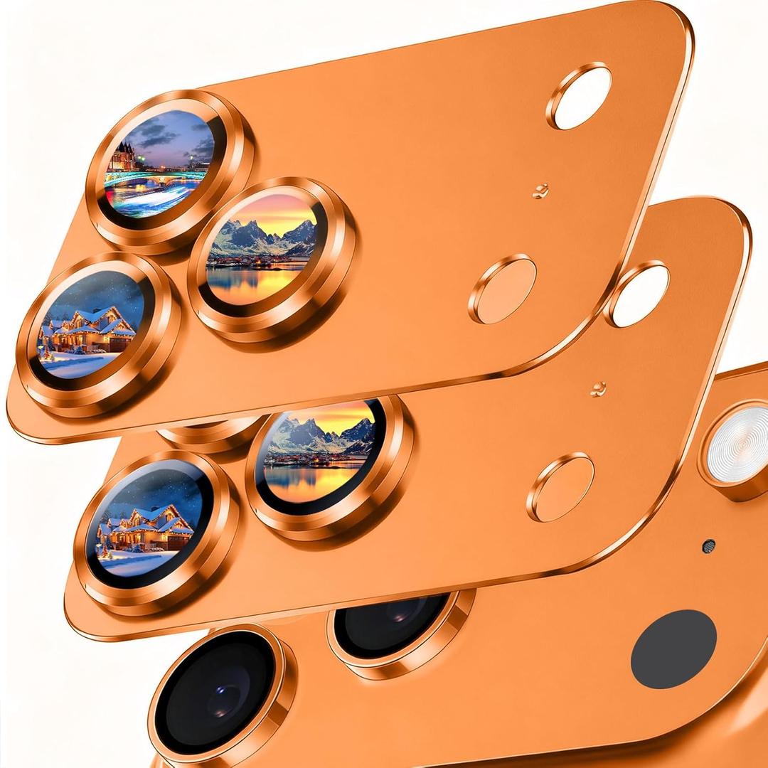 SiHPuoy 2 Pack Camera Lens Protector for iPhone 17 Pro Max Accessories, Metal Aluminum Alloy Tempered Glass Camera Protector, [Military Grade Shatterproof] [Case Friendly] -Orange