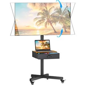 Mobile TV Stand with Drawer for 23-60 Inch Flat/Curved Screen,Tilt Rolling TV Cart on Wheels with Adjustable Height Portable TV Floor Stand Holds up to 50 lbs for Indoor Outdoor Max VESA 400x400mm