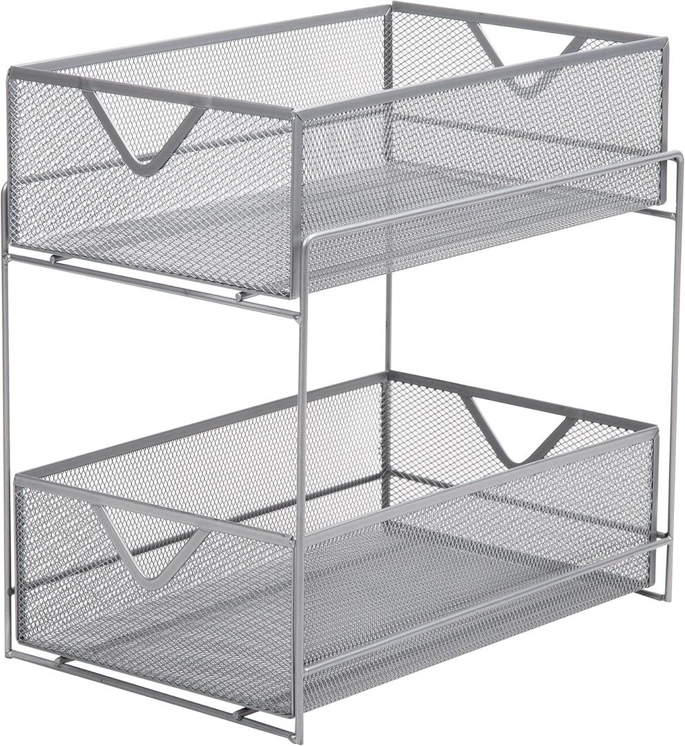 Mind Reader Accessory Organizer, Supply Storage, Makeup, Office, Kitchen, Metal Mesh, 8.25"L x 12.5"W x 12.5"H, Silver
