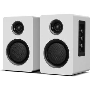 Computer Speakers for Desktop PC, Active Bookshelf Speaker with 3" Carbon Fiber Woofer and Silk Film Tweeter, Supports Bluetooth 5.3, USB-C, AUX/RCA Input for Record Player TV - White Stereo Set