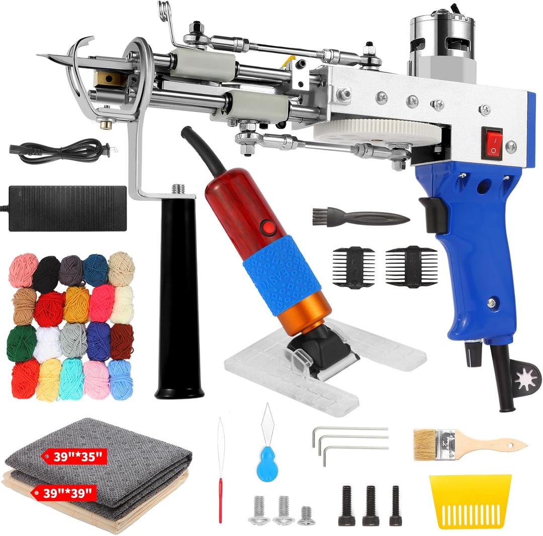 Rug Tufting Gun Kit with Carpet Trimmer, 2 in 1 Cut & Loop Pile Tufting Gun with Tufting Cloth, Rug Making kit for Beginners (ClassicBlue)