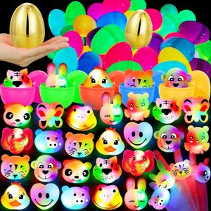 TURNMEON 1 Golden Egg 24 Pack Prefilled Easter Eggs with 24 LED Rings, Easter Basket Essential Glow in Dark Egg Hunt Supplies, Kids Party Favors for Ages 4-12, Holiday Gifts & Festive Toys