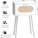 Nightstands Set of 2, Bedside Table with Rattan Door, Boho End Table with Solid Wood Legs for Bedroom, Living Room, Small Space Nightstands, White Color, HNS001W