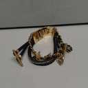 Boho Leather Bracelet Compatible with Apple Watch Band 40/38/41/42/44/45/46/49mm Women, Multilayer Wrap Watch Strap with Unique Pendants for iWatch Series 10/9/8/7/6/5/4/3/SE Metal Chain Charms (Clover Glitter Black)