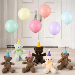 Civaner 12 Pcs Mini Party Hats and Pastel Balloons for Stuffed Animals, Felt Birthday Party Hats and 12 Inch Pastel Color Balloons with Ribbon for Dolls Dog Cat Rabbit Puppies Birthday Decor