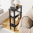 Side Table, Small End Table with Storage Shelf, 3-Tier Small Coffee Tables for Living Room Bedroom Narrow Spaces(Black)
