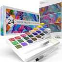 GenCrafts Watercolor Palette with Paper Pad 24 Premium Colors - 2 Refilable Water Brush Pens - 15 Sheets of Water Color Paper - Portable Painting
