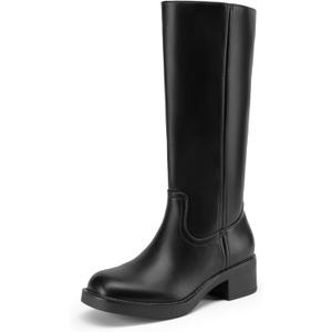 DREAM PAIRS Womens Knee High Boots Square Toe Platform Chunky Block Heel Banana Campus Boots for Women Comfortable Low Heel Side Zipper Womens Riding Tall Boots (7.5, Black)