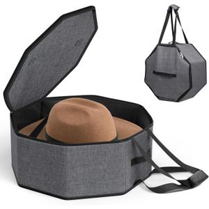 SLEEPING LAMB Large Hat Box for Women Storage, Collapsible Cowboy Hat Travel Case with Handles for Men Carry and Wide Brims Cap Organizer for Closet, Gray