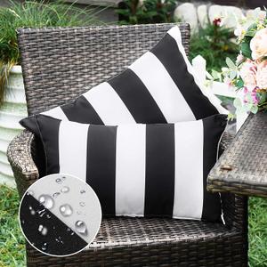 WESTERN HOME WH Pack of 2 Outdoor Waterproof Striped Pillow Covers Decorative Garden Cushion Covers Modern Farmhouse Throw Pillowcases for Patio Tent Balcony Couch Sofa 12x20 inch Black