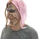 STYLER Latex Old Witch Mask with Scarf and Hair Halloween Scary Women's Face Mask