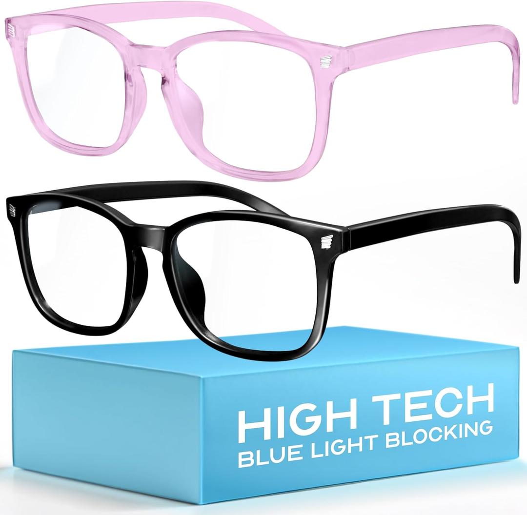 livho High Tech Blue Light Glasses - Advanced 99% Blue Light Blocking Computer Glasses - Anti Eyestrain & UV Glare Protection (*B6 Light Blcak+clear Purple)