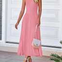 BTFBM Women Midi Bodycon Tank Dress | Casual Sleeveless Crewneck Knit Pleated A Line Sweater Dresses, Wedding Guest,Cocktail,Vacation Outfits, Summer 2026 (Pink, L)