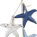 Deco 79 Wooden Starfish Home Wall Decor Distressed Layered Wall Sculpture with Hanging Rope and Decorative Shell Accents, Wall Art 2" x 10" x 27", Blue