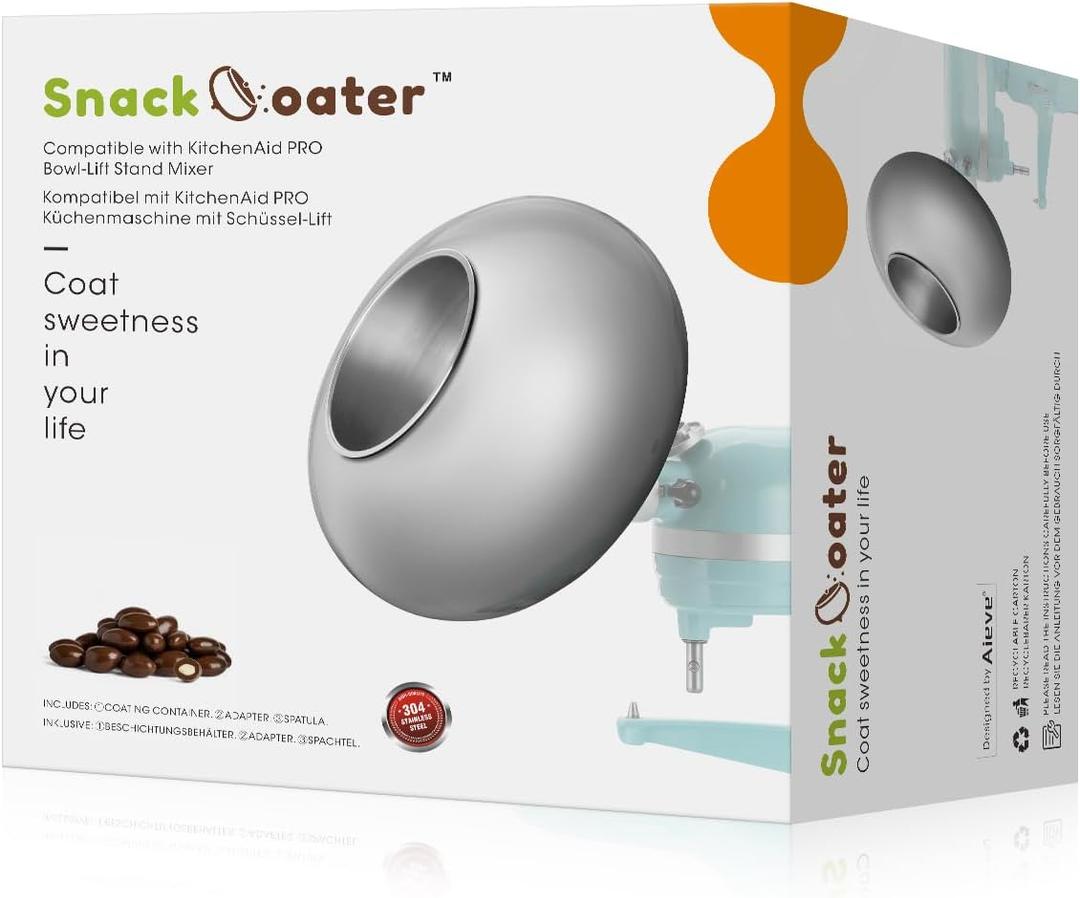 Aieve Snack Coater Compatible with KitchenAid Bowl-Lift Stand Mixer, Chocolate Coating Attachment for Freeze-Dried Strawberries,Almonds, Pistachios & Nuts, Home & Commercial Use, Gift for Mother's Day
