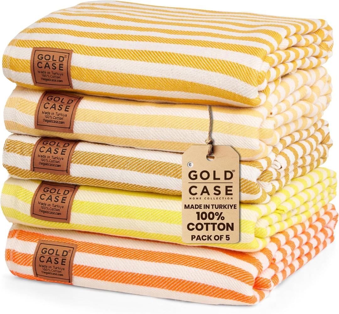 Gold CASE Turkish Beach Towel Set of 5  100% Cotton Turkish Beach Towels Bulk 71 x 40''  MYRA Oversized, Quick Dry & Sand Free Beach Towel  Lightweight Towels Set in Yellow