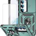 for Galaxy S23 Case, Samsung S23 SM-S911U Case with Tempered Glass Screen Protector and Slide Camera Cover, Magnetic Ring Car Mount Holder Protective Cover for Samsung Galaxy S23 5G Green