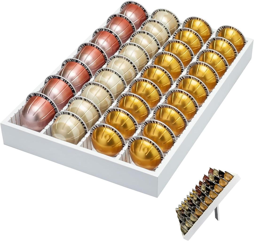 Bamboo Coffee Pod Storage Holder for Drawer Coffee Pods Organizer for Counter, Compatible with Capsules for Kitchen Coffee Station (White)